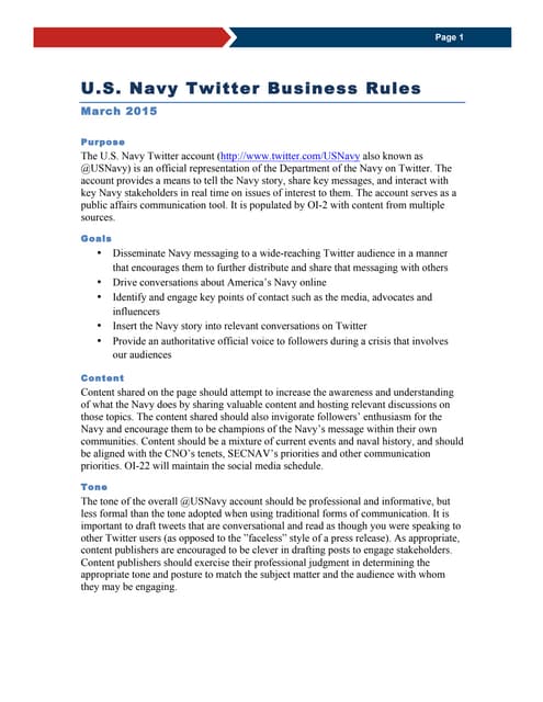 U.S. Navy Twitter Business Rules 2015