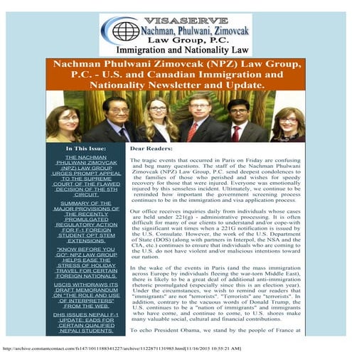 U.S. IMMIGRATION NEWS AND UPDATES: Paris and Friday's Tragedy, Obama's Execut...