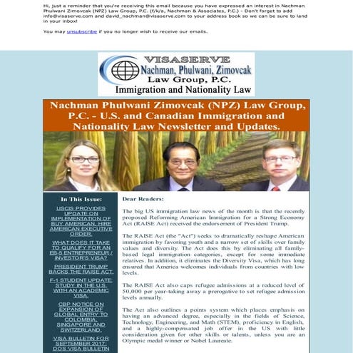 U.S. IMMIGRATION LAW NEWS AND UPDATES Executive Order, EB-5 Entrepreneur  Inv...