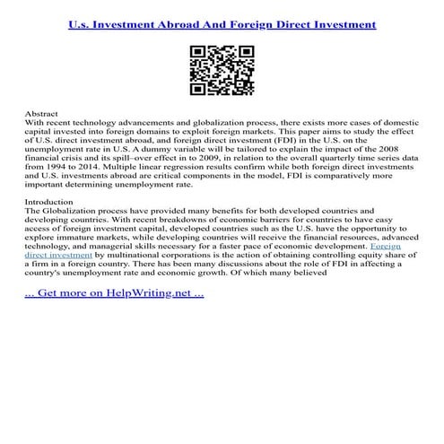 U.S. Investment Abroad And Foreign Direct Investment