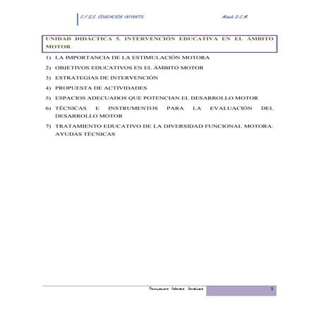 U.d 5 INTERVENCIÓN EDUCATIVA EN EL ÁMBITO MOTOR