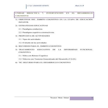 U.d 7 INTERVENCIÓN EN EL DESARROLLO COGNITIVO