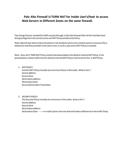 Palo Alto U turn NAT for inside user's to access Web Server in a different Zo...