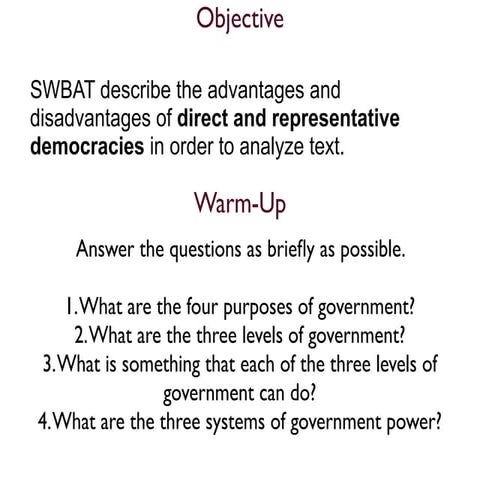 Direct and Representative Democracies