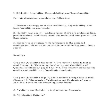 U10D1-68 - Credibility, Dependability, and TransferabilityFor th.docx