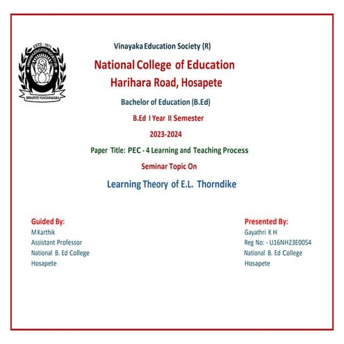 Learning and Teaching Process of E.L  Thorndike