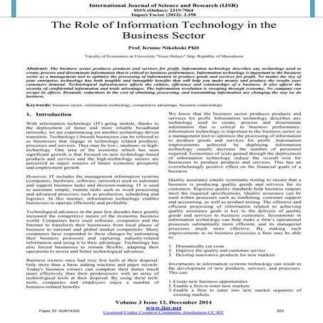 The Role of Information Technology in the Business Sector | PDF