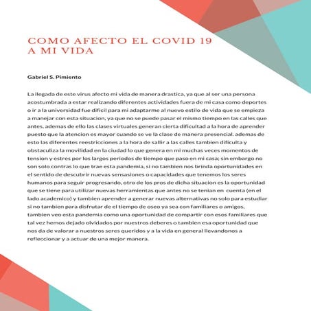 COMO AFECTO EL COVID 19 A MI VIDA
