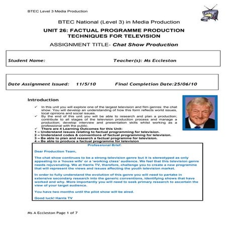 U26   chatshow btec assignment brief