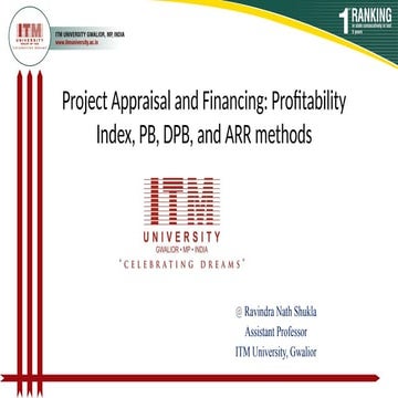 U3_Capital Budgeting.pptx Project Financing including NPV, IRR,  PI,  PB,  DP...