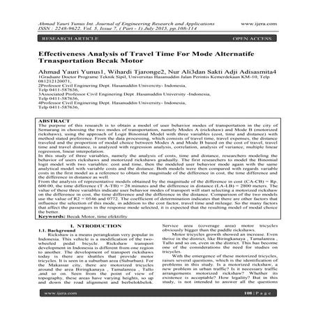 Effectiveness Analysis of Travel Time For Mode Alternatife Trnasportation Bec...