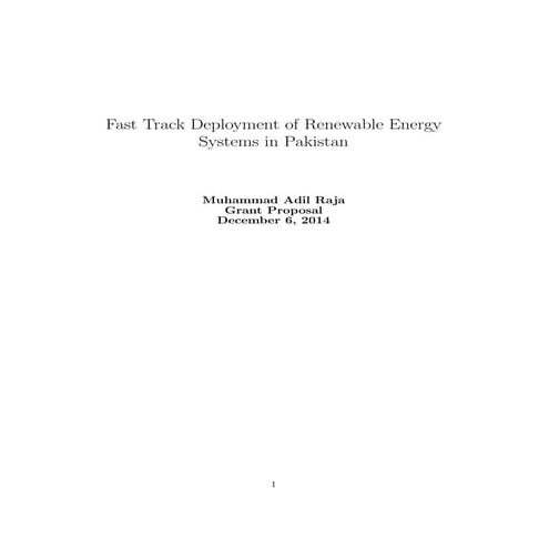 Fast Track Deployment of Renewable Energy Systems in Pakistani Institutions