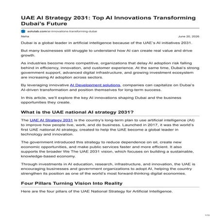 UAE AI Strategy 2031: Transforming Dubai's Future with AI Innovations | PDF