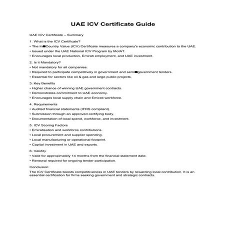 Is ICV Certificate Mandatory in the UAE dubai | PDF