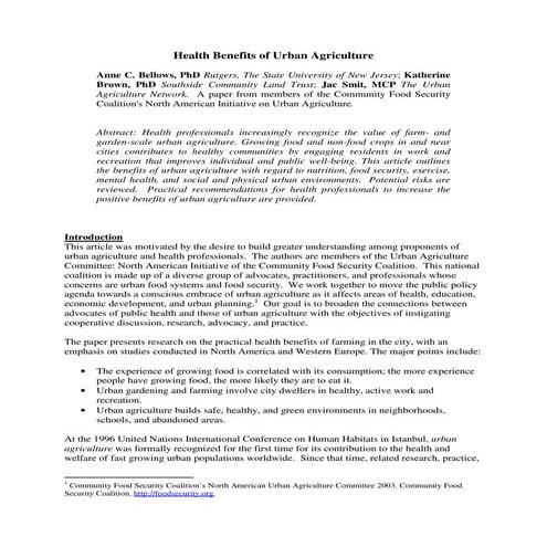 Health Benefits of Urban Agriculture Manual - Food Security
