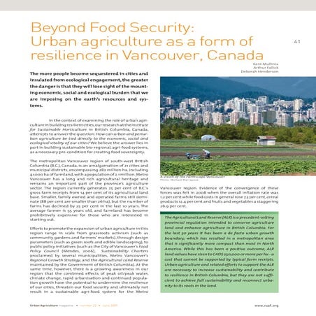 Beyond Food Security: Urban Agriculture as a Form of Resilience