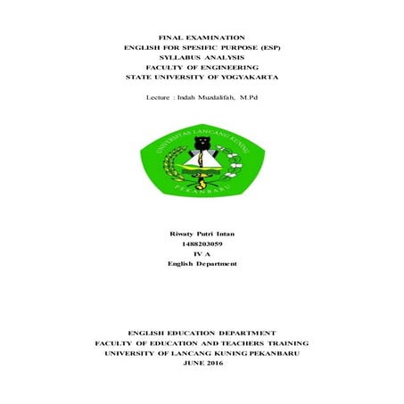 FINAL EXAMINATION "ENGLISH FOR SPESIFIC PURPOSE (ESP)"