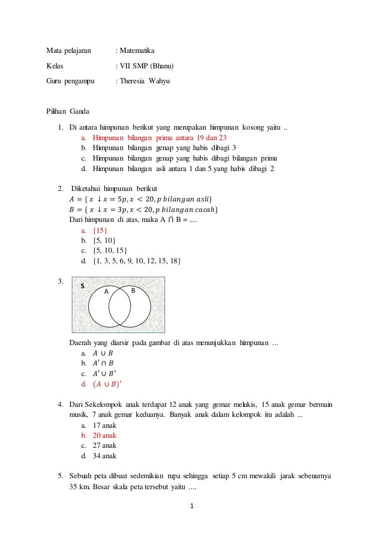 Uas matematika kelas 8 bhanu