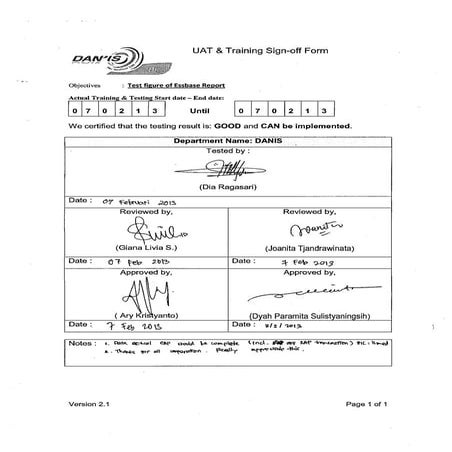 Uat & training sign off form