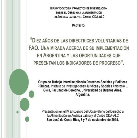 Diez años de las directrices voluntarias de FAO. Una mirada acerca de su impl...