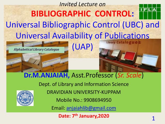 Universal Bibliographic Control and Universal Availability of Publications (U...