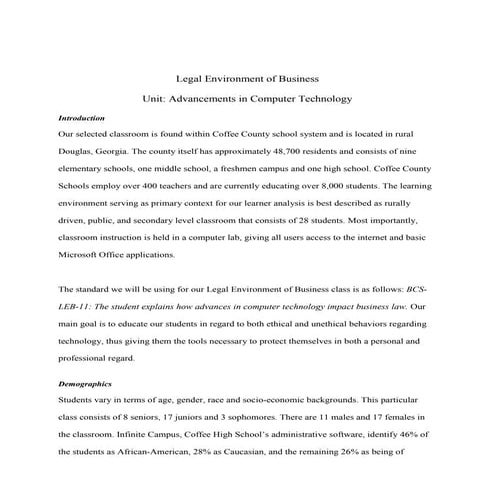 High School Business UbD Course Design