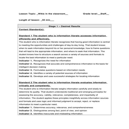 Ubd staff development lesson on wikis