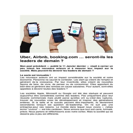Uber, airbnb, booking.com … seront ils les leaders de demain  