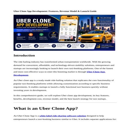 Top-Selling Uber Clone App Development Solution Guide | PDF