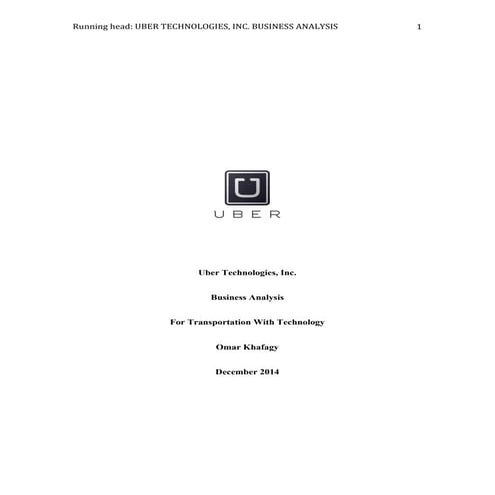 Uber technologies, Inc. Business analysis