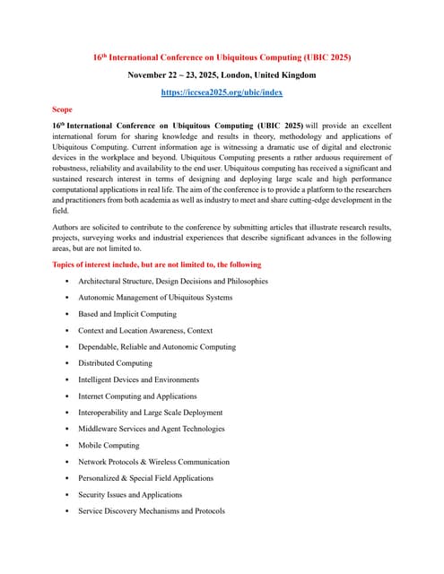 CALL FOR PAPERS-16th International Conference on Ubiquitous Computing (UBIC 2...