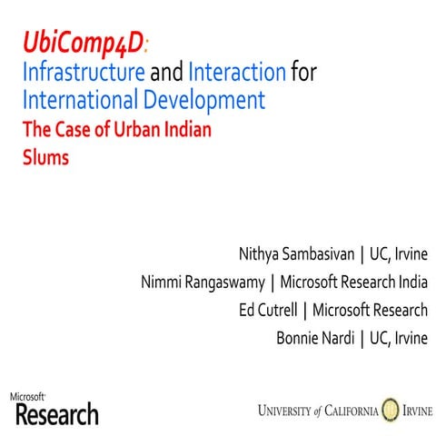 Ubicomp4D: Interaction and Infrastructure for International Development-The C...