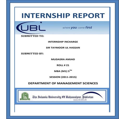 U.B.L Bank internship report