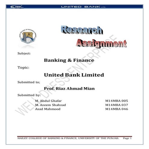 Internship Report on United Bank Limited (UBL)