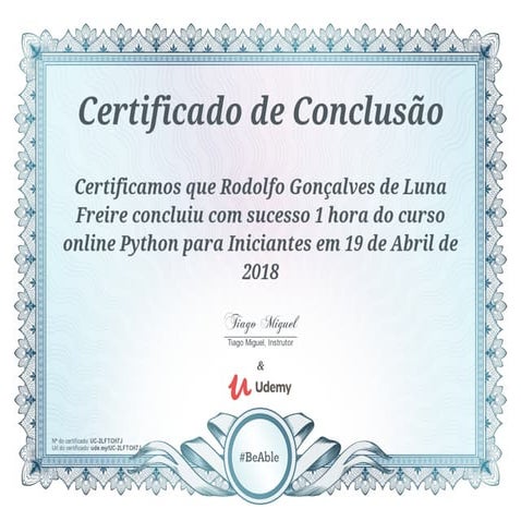 Certificado Udemy - Python | PDF
