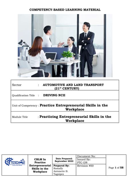 UC9 - Practice Entrepreneurial Skills in the Workplace  Driving.docx
