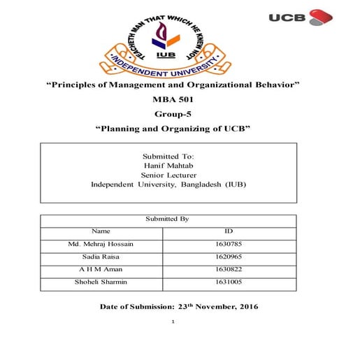 Planing and Organizing of UCB