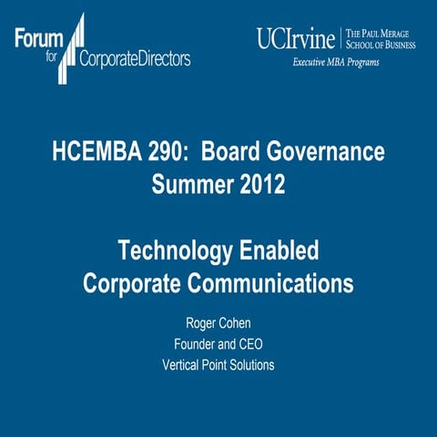 Technology Enabled Corporate Communications- Forum For Corporate Directors an...