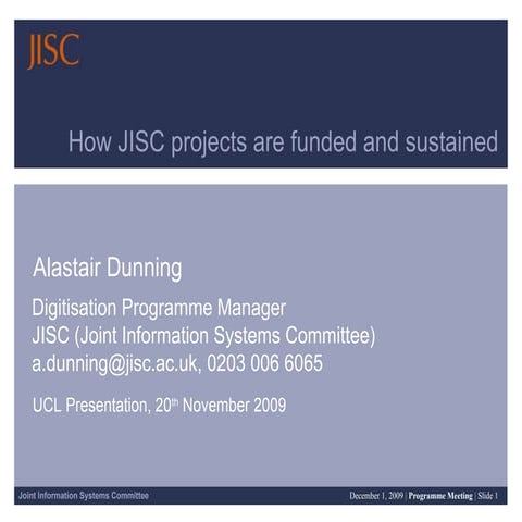 How JISC projects are funded and sustained