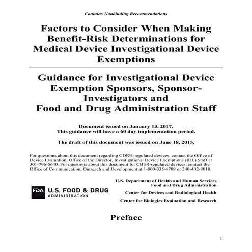 Final FDA guidance on Medical Devices and Risk Analysis | PDF