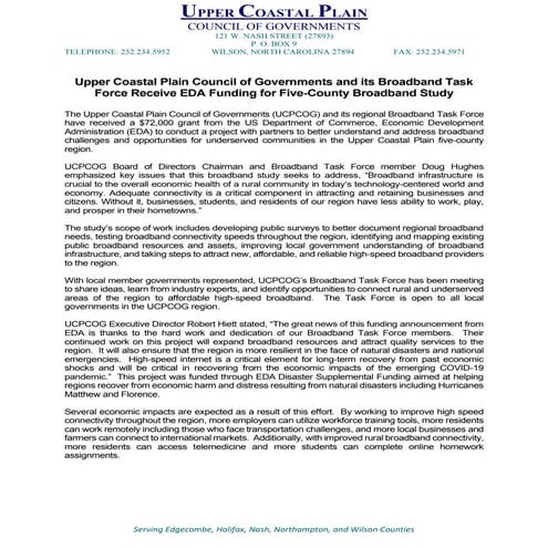  Upper Coastal Plain Council of Governments and its Broadband Task Force Rece...