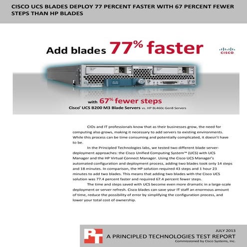 Cisco UCS blades deploy 77 percent faster with 67 percent  fewer steps than H...