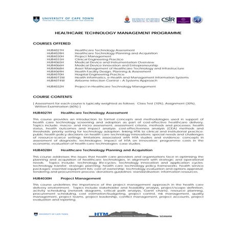 Overview of the Healthcare Technology Management Programme offered by the Uni...