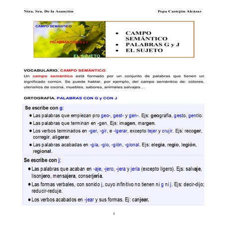 Ud. 10  Campo semántico. Palabras g y j