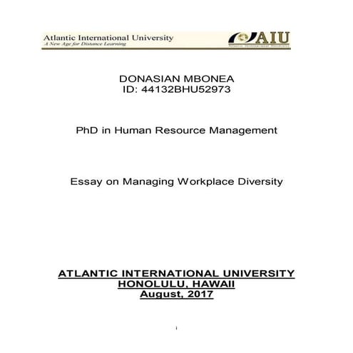 Essay on diversity in the workplace - aiu(final)