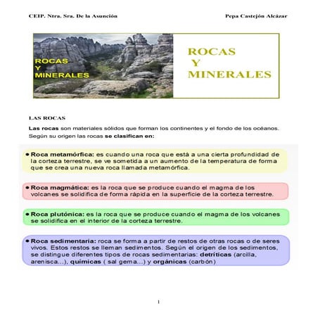 Conocimiento del Medio 6º de Primaria. Tema 8: Las rocas y los ...