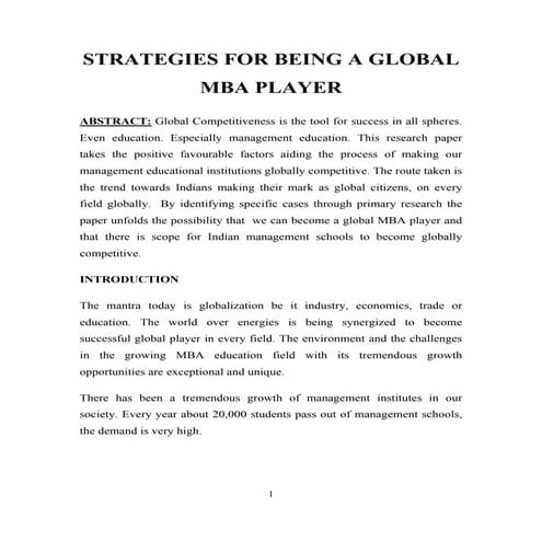 Uday Salunkhe  - strategies for being a global mba player