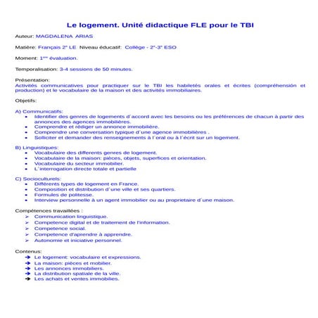 Unité didactique FLE pour TNI / TBI-Le logement