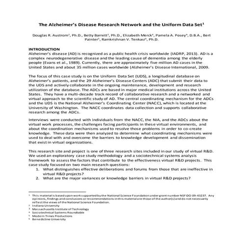 The Alzheimer's Disease Research Network and the Uniform Data Set