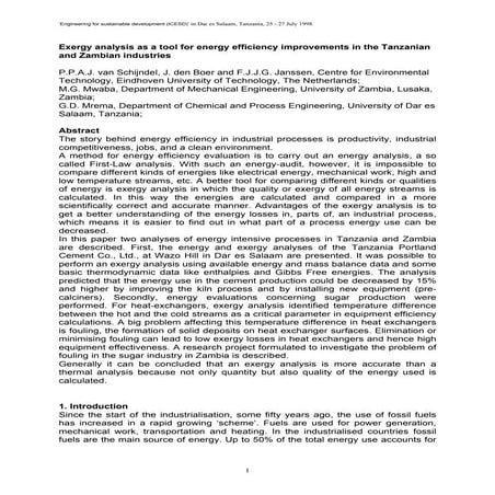Exergy analysis as a tool for energy efficiency improvements in the Tanzanian...